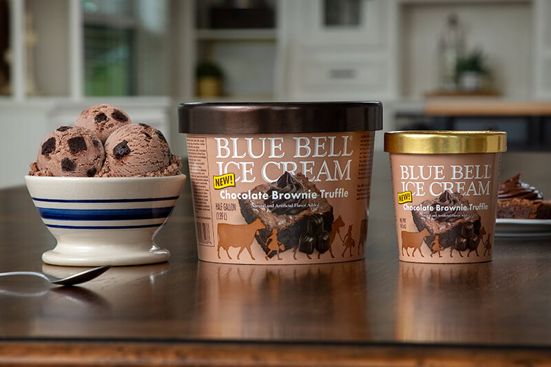 Blue Bell Chocolate Brownie Truffle Ice Cream in half gallon and pint