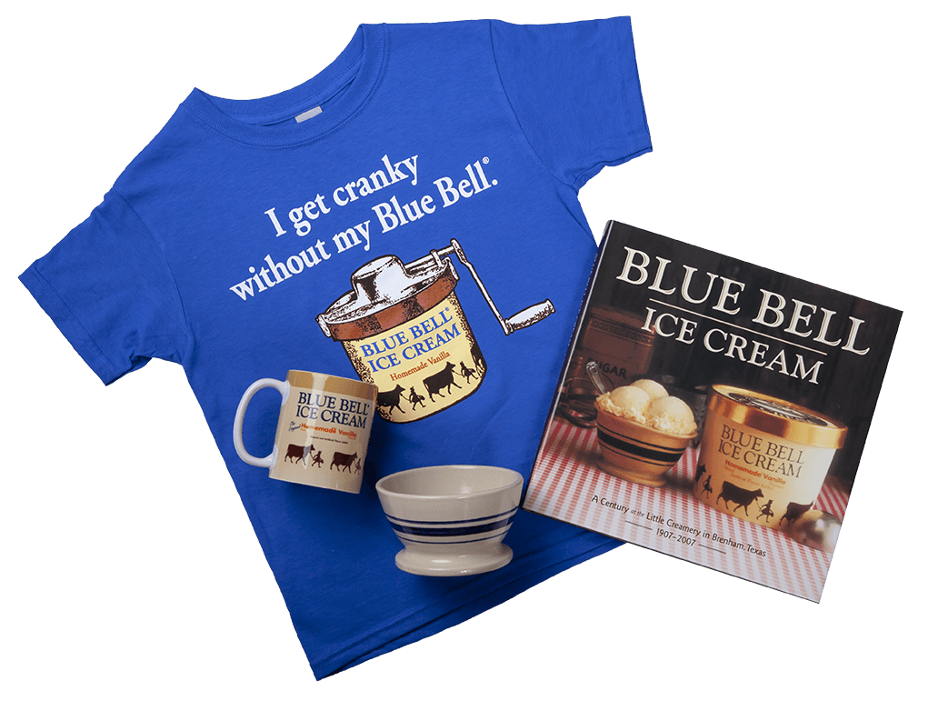 澳洲蓝铃幸运五 Ice Cream merchandise: t-shirt, mug, bowl, and book