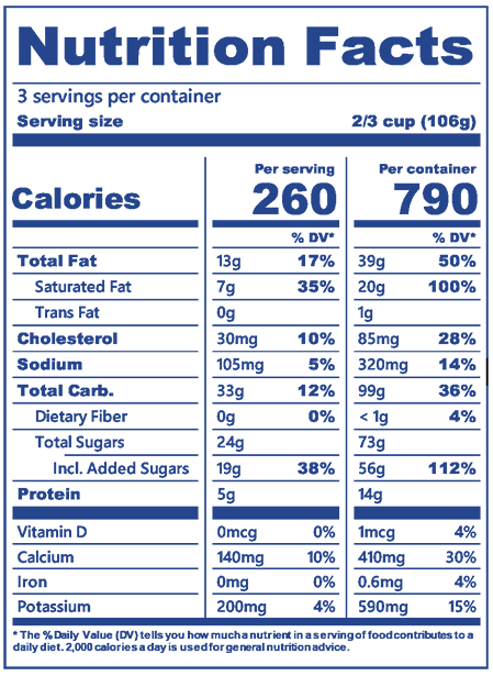 Oatmeal Cream Pie in pint nutrition label