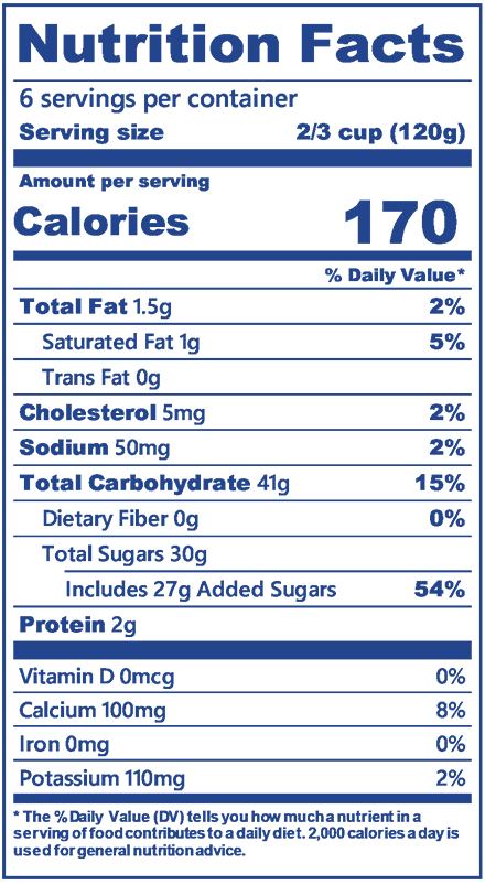 Blue Bell Pineapple Sherbet nutrition facts
