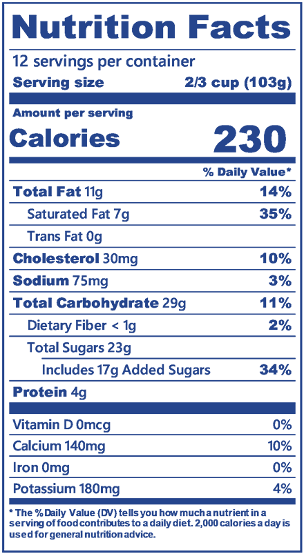 Blue Bell Ice Cream Southern Blackberry Cobbler Half Gallon nutrition label